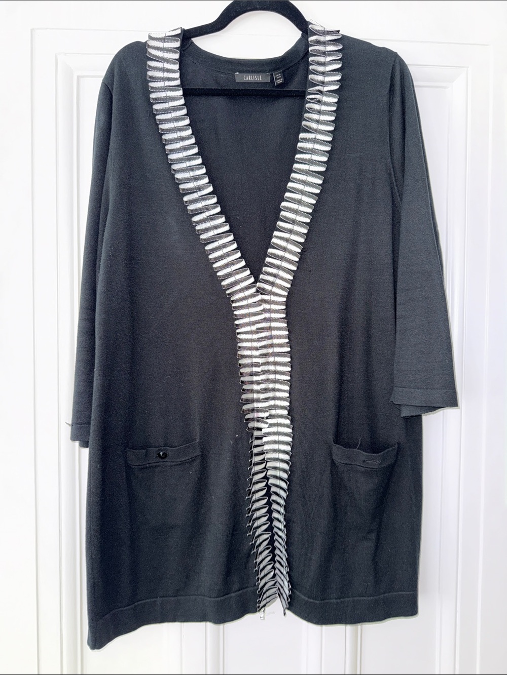 Carlisle Black Cardigan with White Accent Trim
